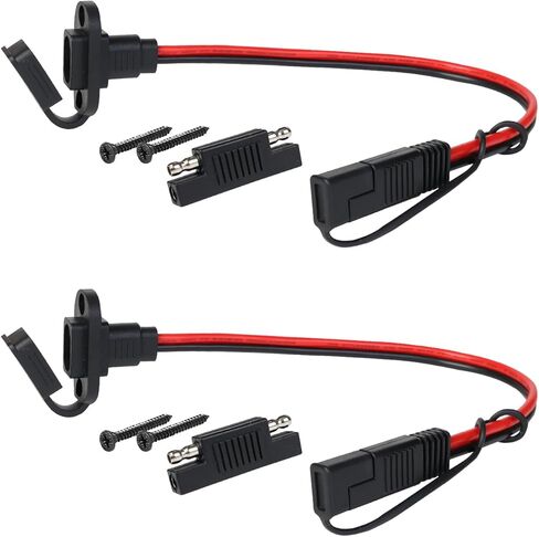 TMH 2 FT - 10 AWG SAE Connector Power Socket Sidewall Port, Flush Mount SAE Plug Adapter, Male to Female Extension Cable for Solar Generator Battery Charger with Mounting Screws (2 Pack) in Saudi Arabia