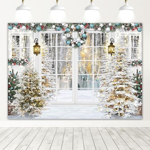 Mocsicka Christmas Backdrop White Christmas Window Background Winter Xmas Tree Snow Gift Xmas Family Party Decorations Banner Photo Studio Props in Saudi Arabia