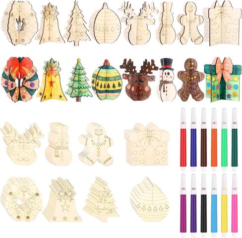 HCEWSBFD 108 جهاز كمبيوتر شخصى عيد الميلاد الحلي الخشبية الحرفية عدة 3D شرائح فارغة غير مكتملة قابلة للطلاء للطلاء اصنع بنفسك زخرفة معلقة DIY للحرف الفنية DIY صينية متدرجة عيد الميلاد الشتاء عطلة عيد الميلاد شجرة ديكور in Kuwait