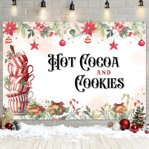 MEHOFOND 7x5ft Hot Cocoa and Cookies Backdrop Red Merry Christmas Gingerbread Man Theme Party Decorations Banner Winter Hot Chocolate Party Baby Shower Background Cake Table Supplies in Saudi Arabia