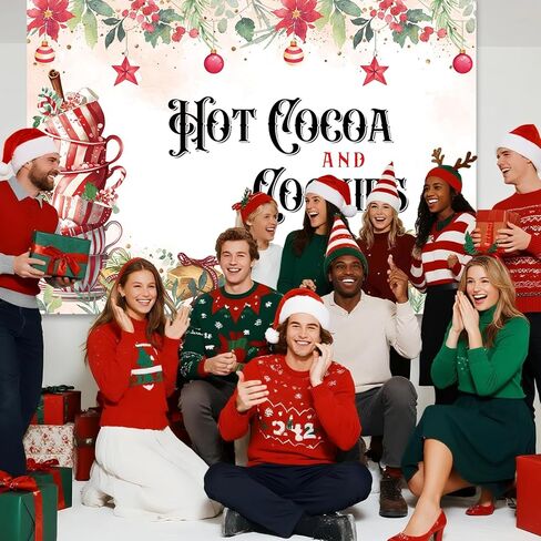 MEHOFOND 7x5ft Hot Cocoa and Cookies Backdrop Red Merry Christmas Gingerbread Man Theme Party Decorations Banner Winter Hot Chocolate Party Baby Shower Background Cake Table Supplies in Saudi Arabia