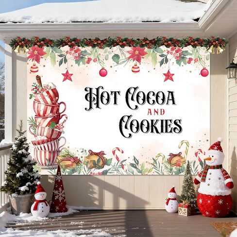 MEHOFOND 7x5ft Hot Cocoa and Cookies Backdrop Red Merry Christmas Gingerbread Man Theme Party Decorations Banner Winter Hot Chocolate Party Baby Shower Background Cake Table Supplies in Saudi Arabia
