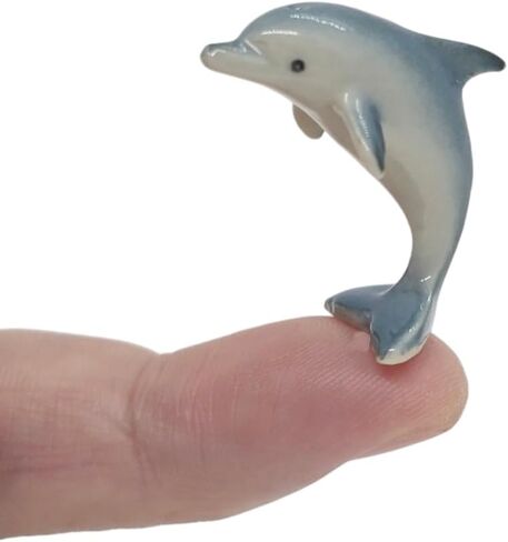 Tiny 1¼" Long Grey Red Dolphin Figurine - Miniature Hand Made Painted Ceramic Dolphins Porpoise Fish and Marine Mammal Sea Animals Porcelain Decorative Collectible Figurines Décor Gifts in Saudi Arabia