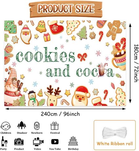Christmas Backdrop Cookies and Cocoa Photography Background Gingerbread Hot Chocolate Winter Christmas Party Decorations Banner Photo Studio Props 70.8 x 43.3 inch in Saudi Arabia