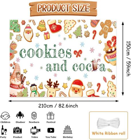 Christmas Backdrop Cookies and Cocoa Photography Background Gingerbread Hot Chocolate Winter Christmas Party Decorations Banner Photo Studio Props 70.8 x 43.3 inch in Saudi Arabia