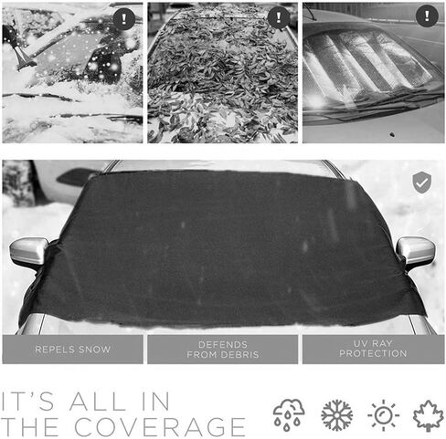 360 All-Weather Sunshade Ice Cover 2pk, Heavy-Duty and Reversible Windshield Cover Protector from Heat and Snow, Anti Snow Windshield Protector Fits for Any Car, Trucks, SUVs (2pc) in Saudi Arabia