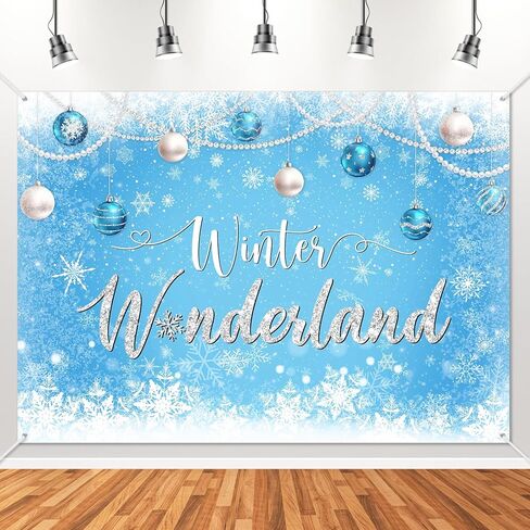 Avezano Winter Wonderland Backdrop Banner Winter Snowflake Birthday Party Decorations Winter Wonderland Baby Shower Banner Blue Christmas Snow Photography Background 70.8 x 43.3 Inch in Saudi Arabia