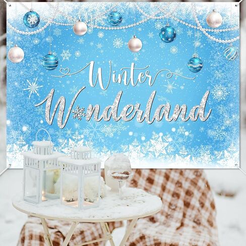Avezano Winter Wonderland Backdrop Banner Winter Snowflake Birthday Party Decorations Winter Wonderland Baby Shower Banner Blue Christmas Snow Photography Background 70.8 x 43.3 Inch in Saudi Arabia