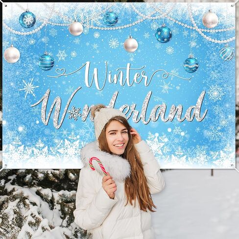 Avezano Winter Wonderland Backdrop Banner Winter Snowflake Birthday Party Decorations Winter Wonderland Baby Shower Banner Blue Christmas Snow Photography Background 70.8 x 43.3 Inch in Saudi Arabia