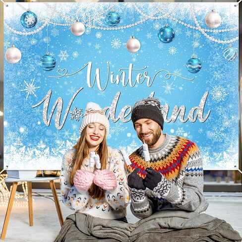 Avezano Winter Wonderland Backdrop Banner Winter Snowflake Birthday Party Decorations Winter Wonderland Baby Shower Banner Blue Christmas Snow Photography Background 70.8 x 43.3 Inch in Saudi Arabia