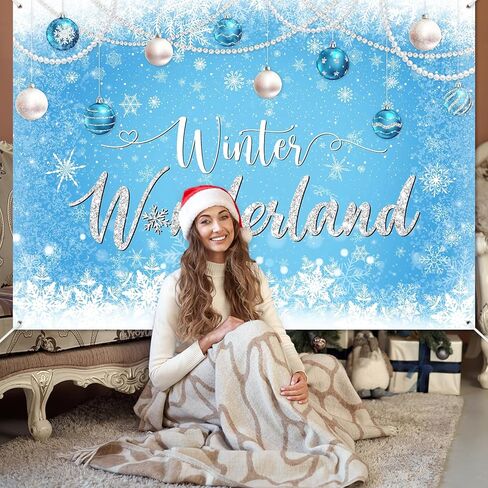 Avezano Winter Wonderland Backdrop Banner Winter Snowflake Birthday Party Decorations Winter Wonderland Baby Shower Banner Blue Christmas Snow Photography Background 70.8 x 43.3 Inch in Saudi Arabia