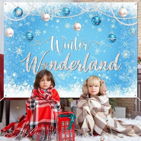 Avezano Winter Wonderland Backdrop Banner Winter Snowflake Birthday Party Decorations Winter Wonderland Baby Shower Banner Blue Christmas Snow Photography Background 70.8 x 43.3 Inch in Saudi Arabia