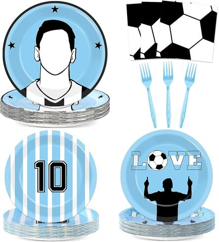 96Pcs Soccer Paper Plates and Napkins Soccer Star Disposable Tableware Set Blue and White Sports Ball Plates Set Sport Party Dinnerware Decorations for Birthday Baby Shower Party Decorations Supplies in Saudi Arabia