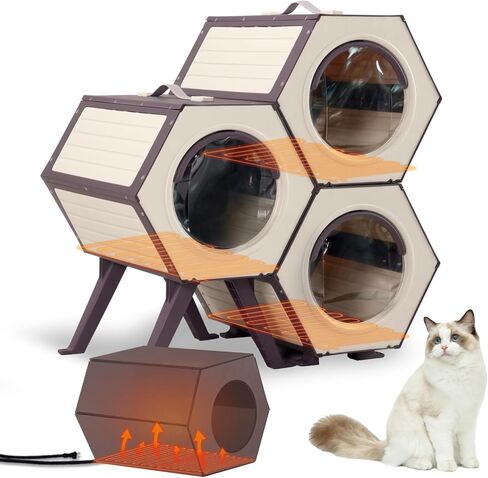 GUTINNEEN Outdoor Heated Cat House with Heater Insulated Feral Cat Shelter with Adjustable Temperature and Time Expandable Feral Cat House with Escape Door for Winter Weatherproof (1 Set) in Kuwait