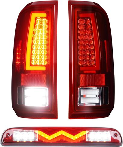 Tail Lights + 3rd Third Brake Cargo Lamp for Ford F250 F350 F450 F550 Super Duty 2008-2016 (Fleetside Bed Model), LED High Mount Stop Light Rear Taillight Assembly, Chrome Housing Red Lens in Saudi Arabia