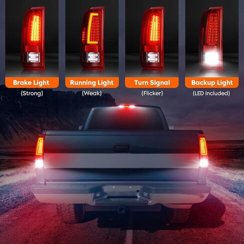 Tail Lights + 3rd Third Brake Cargo Lamp for Ford F250 F350 F450 F550 Super Duty 2008-2016 (Fleetside Bed Model), LED High Mount Stop Light Rear Taillight Assembly, Chrome Housing Red Lens in Saudi Arabia