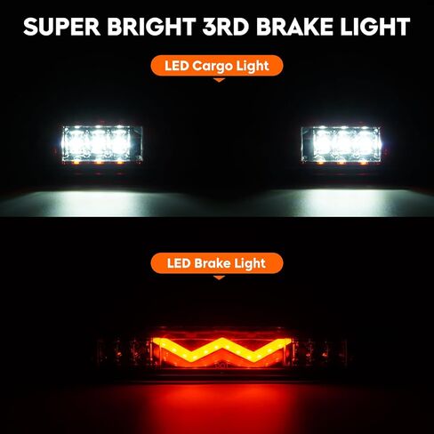 Tail Lights + 3rd Third Brake Cargo Lamp for Ford F250 F350 F450 F550 Super Duty 2008-2016 (Fleetside Bed Model), LED High Mount Stop Light Rear Taillight Assembly, Chrome Housing Red Lens in Saudi Arabia