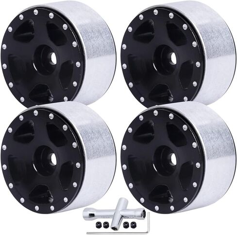 Micro 1.0 Beadlock Wheels w/Locknuts for Axial SCX24 1/24 Crawler Aluminum CNC Machined Upgrades (4-Pack) (Type 1) in Saudi Arabia