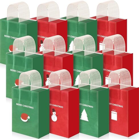 Tenceur 48 Pcs Christmas Gift Bags Bulk Christmas Party Treat Bags Xmas Kraft Paper Red & Green Gift Pouch with Handles Xmas Themed Parties Birthday Wedding Bridal Shower Party Favors in Saudi Arabia