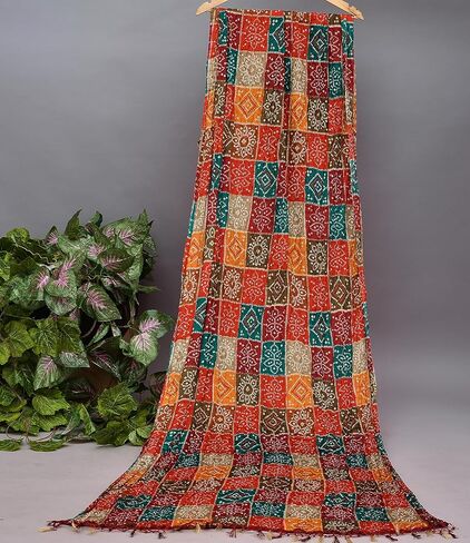 Women Rajasthani Traditional Silk bandhej dupatta 2.25mtr (Color: Multicolor) in Saudi Arabia