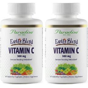 مزيج فيتامين C من Paradise Herbs Earth's مع Nature's C وAdaptogens، وقاعدة الأطعمة الفائقة من البروبيوتيك والخضر القلوية العضوية، 90 كبسولة نباتية in Kuwait