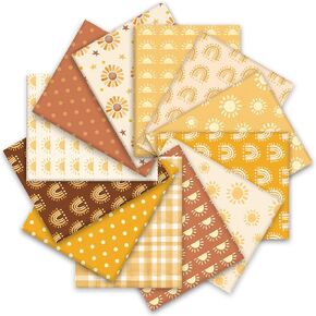 12Pcs Boho Sunshine Cotton Fabric Summer Bundles Yellow Boho Sun Dot Fat Quarters Decorative Quilting Patchwork for DIY Craft Home Party Decor, 18 x 22 Inch in Kuwait