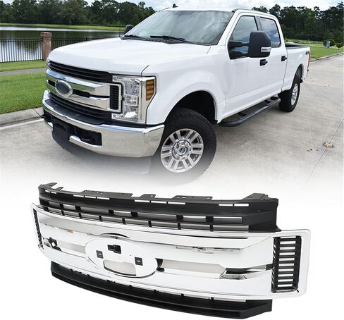 munirater Front Bumper Center Grille Grill Chrome & Black Replacement for 2017-2019 F250 Truck F350 Super Duty FO1200600C in Saudi Arabia