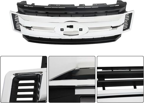 munirater Front Bumper Center Grille Grill Chrome & Black Replacement for 2017-2019 F250 Truck F350 Super Duty FO1200600C in Saudi Arabia