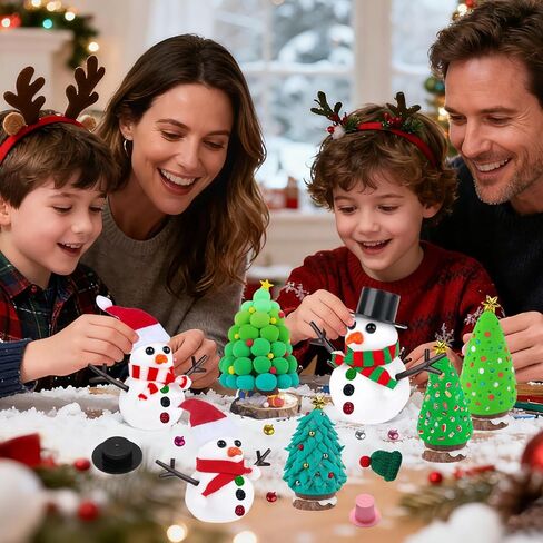 24 Pack Build a Snowman & Christmas Trees Clay Kit for Kids – Colorful Air Dry Clay Christmas Craft Set, Modeling Craft DIY Set, 2-in-1 Snowman Tree Activity, Creative Xmas Gift for Boys Girls in Saudi Arabia