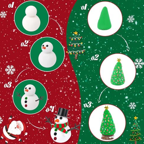 24 Pack Build a Snowman & Christmas Trees Clay Kit for Kids – Colorful Air Dry Clay Christmas Craft Set, Modeling Craft DIY Set, 2-in-1 Snowman Tree Activity, Creative Xmas Gift for Boys Girls in Saudi Arabia