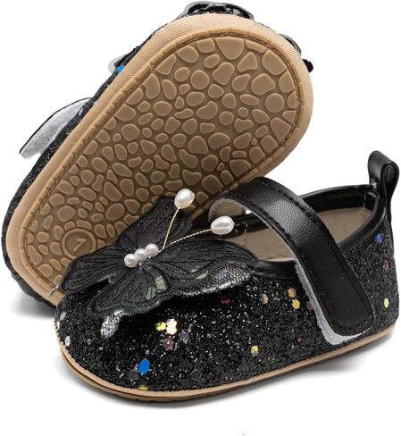 HsdsBebe Baby Girls Mary Jane Flats Non Slip Soft Sole Bowknot Princess Wedding Dress Shoes Toddler First Walkers Infant Newborn Baptism Crib Shoes in Saudi Arabia
