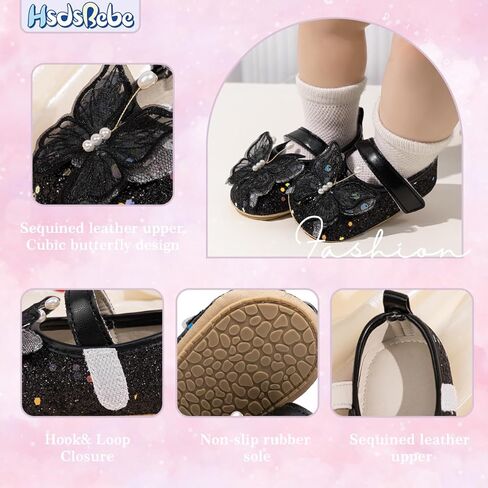 HsdsBebe Baby Girls Mary Jane Flats Non Slip Soft Sole Bowknot Princess Wedding Dress Shoes Toddler First Walkers Infant Newborn Baptism Crib Shoes in Saudi Arabia