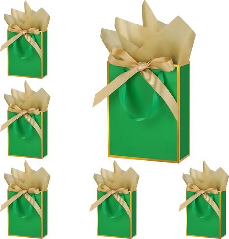 OEMVALATY 6 Pcs Thank You Gift Bags with Handles and Tissue Paper 9 x 7 x 3. 15'' Metallic Welcome Gift Bags with Bow Ribbon for Wedding Bridal Baby Shower Anniversary Birthday Party(White, Gold) in Saudi Arabia