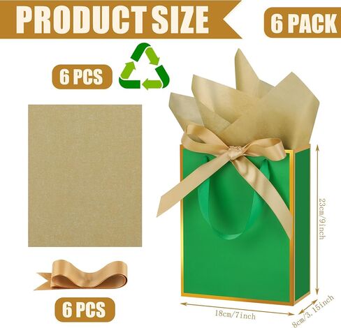 OEMVALATY 6 Pcs Thank You Gift Bags with Handles and Tissue Paper 9 x 7 x 3. 15'' Metallic Welcome Gift Bags with Bow Ribbon for Wedding Bridal Baby Shower Anniversary Birthday Party(White, Gold) in Saudi Arabia
