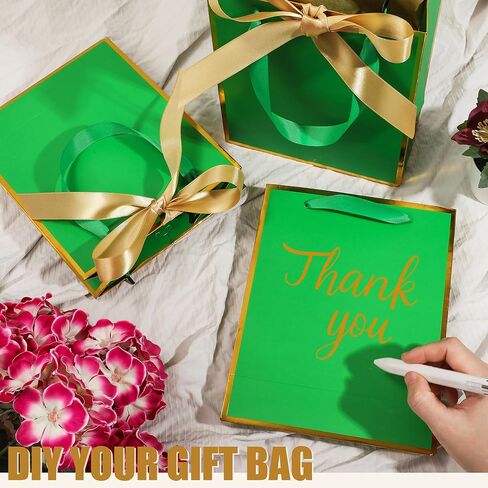 OEMVALATY 6 Pcs Thank You Gift Bags with Handles and Tissue Paper 9 x 7 x 3. 15'' Metallic Welcome Gift Bags with Bow Ribbon for Wedding Bridal Baby Shower Anniversary Birthday Party(White, Gold) in Saudi Arabia