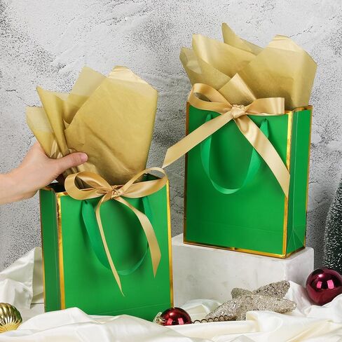 OEMVALATY 6 Pcs Thank You Gift Bags with Handles and Tissue Paper 9 x 7 x 3. 15'' Metallic Welcome Gift Bags with Bow Ribbon for Wedding Bridal Baby Shower Anniversary Birthday Party(White, Gold) in Saudi Arabia