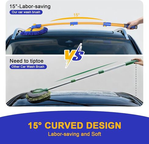 15° Curved Car Wash Brush with 43" Telescopic Handle – Microfiber Chenille Car Wash Mop for RV, SUV, Truck & Boat – Soft, Scratch-Free Extendable Cleaning Tool (Blue&Yellow) in Saudi Arabia