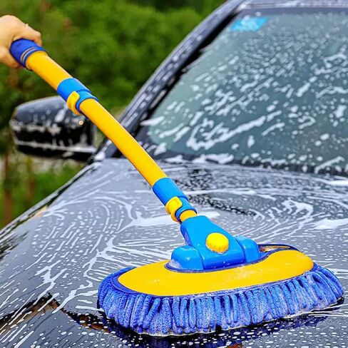 15° Curved Car Wash Brush with 43" Telescopic Handle – Microfiber Chenille Car Wash Mop for RV, SUV, Truck & Boat – Soft, Scratch-Free Extendable Cleaning Tool (Blue&Yellow) in Saudi Arabia
