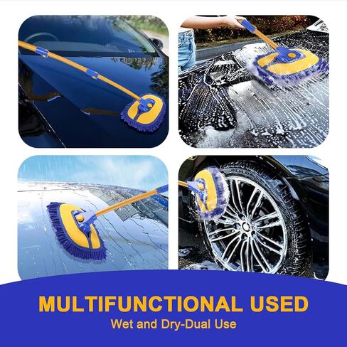 15° Curved Car Wash Brush with 43" Telescopic Handle – Microfiber Chenille Car Wash Mop for RV, SUV, Truck & Boat – Soft, Scratch-Free Extendable Cleaning Tool (Blue&Yellow) in Saudi Arabia