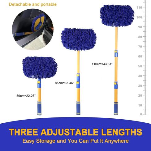 15° Curved Car Wash Brush with 43" Telescopic Handle – Microfiber Chenille Car Wash Mop for RV, SUV, Truck & Boat – Soft, Scratch-Free Extendable Cleaning Tool (Blue&Yellow) in Saudi Arabia