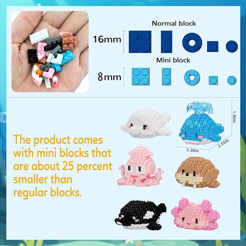 12 Pack Cute Ocean Sea Animal Mini Building Blocks Sets, 2642 PCS Micro Mini Building Bricks Toy for Adults, Party Favors for Teen Boys Girls 14+ in Saudi Arabia