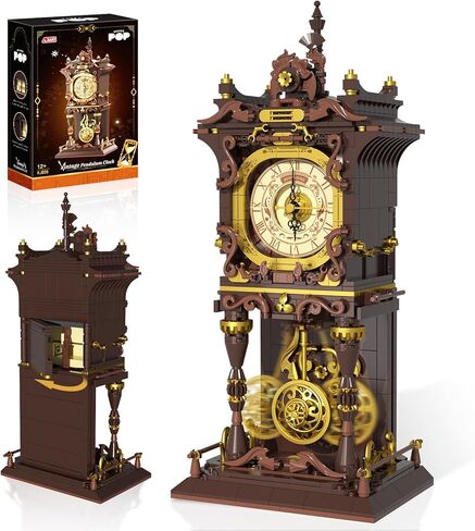 Vintage Swing Clock Building Blocks Set, Real Working Moving Pendulum & Rotating Dial, Mechanical Building Blocks Toys, Gift for Adults Teens Girls Boys 12+, Retro Steampunk Home Decor in Saudi Arabia