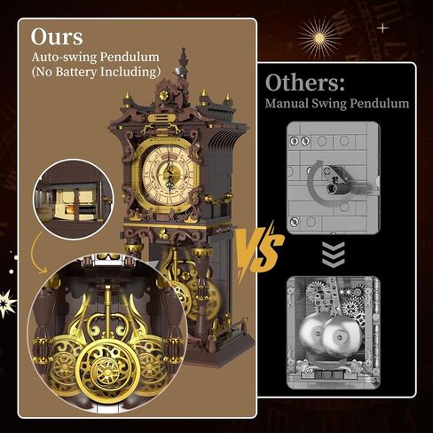 Vintage Swing Clock Building Blocks Set, Real Working Moving Pendulum & Rotating Dial, Mechanical Building Blocks Toys, Gift for Adults Teens Girls Boys 12+, Retro Steampunk Home Decor in Saudi Arabia