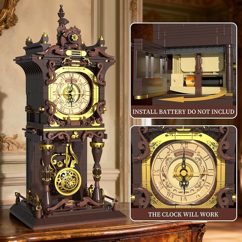 Vintage Swing Clock Building Blocks Set, Real Working Moving Pendulum & Rotating Dial, Mechanical Building Blocks Toys, Gift for Adults Teens Girls Boys 12+, Retro Steampunk Home Decor in Saudi Arabia