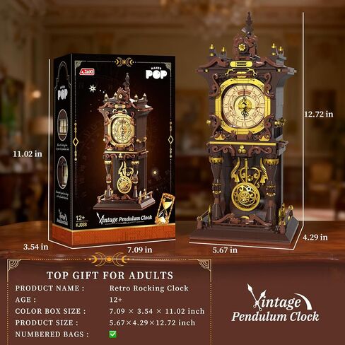 Vintage Swing Clock Building Blocks Set, Real Working Moving Pendulum & Rotating Dial, Mechanical Building Blocks Toys, Gift for Adults Teens Girls Boys 12+, Retro Steampunk Home Decor in Saudi Arabia