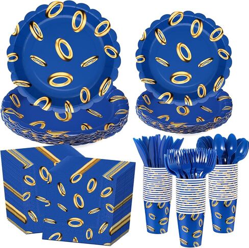 Zhehao 168 Pcs Video Game Party Decoration Cartoon Themed Blue Paper Plates Cup Napkin Knives Fork Spoon for Gaming Theme Birthday Party Disposable Supplies, Serve 24 Guest in Saudi Arabia