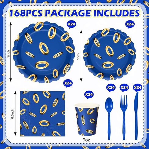 Zhehao 168 Pcs Video Game Party Decoration Cartoon Themed Blue Paper Plates Cup Napkin Knives Fork Spoon for Gaming Theme Birthday Party Disposable Supplies, Serve 24 Guest in Saudi Arabia