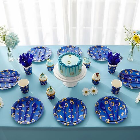 Zhehao 168 Pcs Video Game Party Decoration Cartoon Themed Blue Paper Plates Cup Napkin Knives Fork Spoon for Gaming Theme Birthday Party Disposable Supplies, Serve 24 Guest in Saudi Arabia