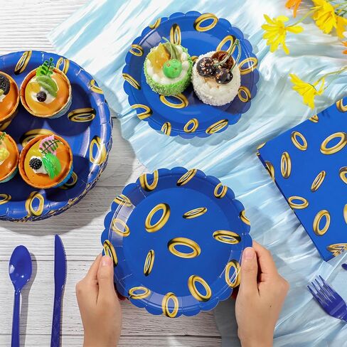 Zhehao 168 Pcs Video Game Party Decoration Cartoon Themed Blue Paper Plates Cup Napkin Knives Fork Spoon for Gaming Theme Birthday Party Disposable Supplies, Serve 24 Guest in Saudi Arabia