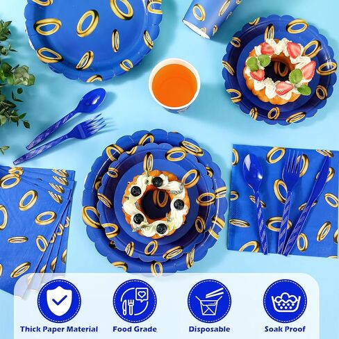 Zhehao 168 Pcs Video Game Party Decoration Cartoon Themed Blue Paper Plates Cup Napkin Knives Fork Spoon for Gaming Theme Birthday Party Disposable Supplies, Serve 24 Guest in Saudi Arabia